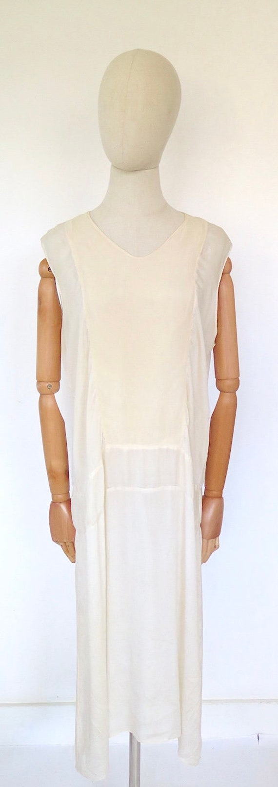 Vintage Antique 1920s Deco Cream Silk Sheath Drop… - image 2