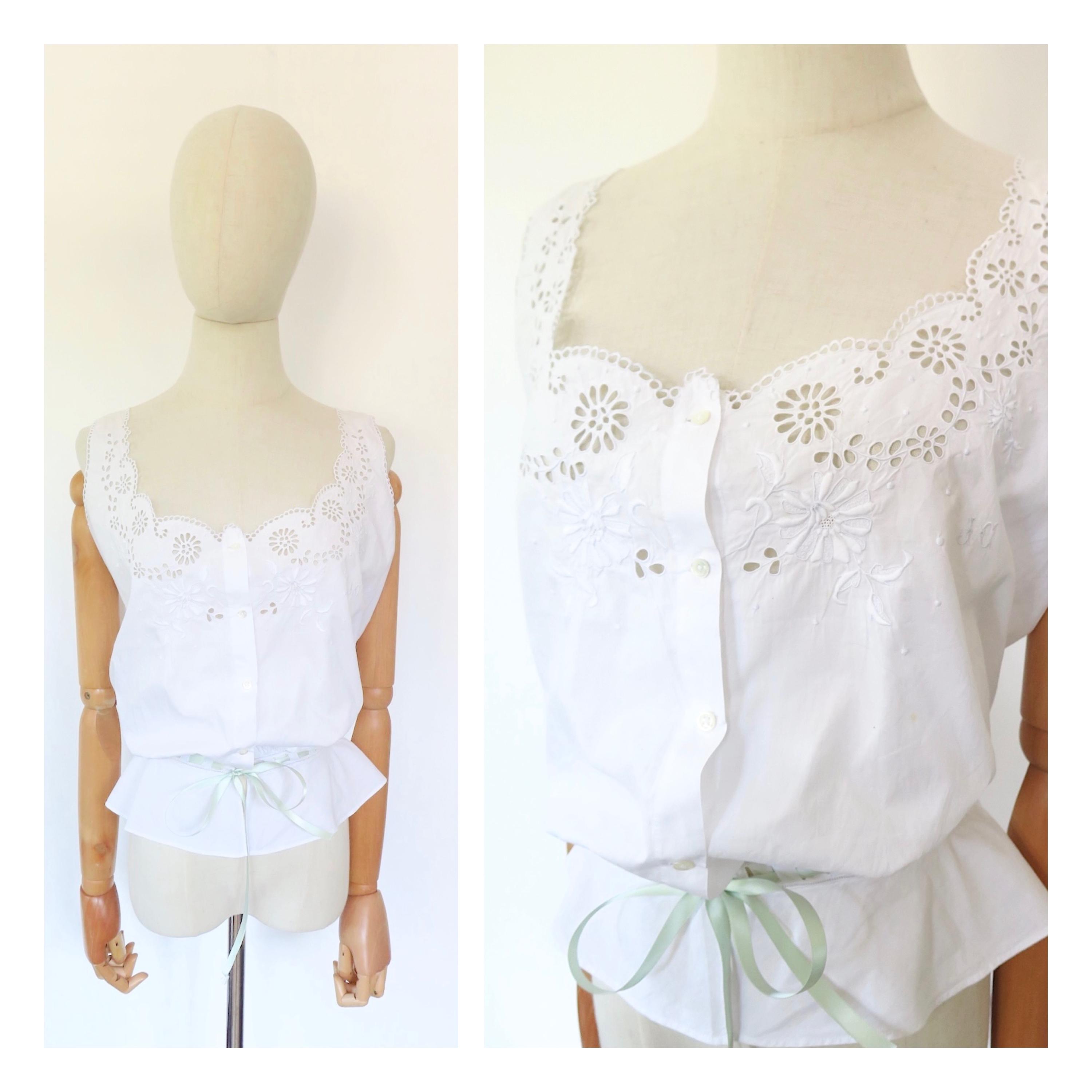 Antique 1910s French Edwardian Victorian White Semi-sheer