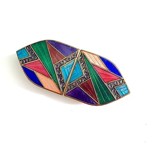 Vintage Antique 1920s 1930s Deco Green Pink Red Blue Multi Coloured Enamelled Brass Tone Metal Buckle Clasp