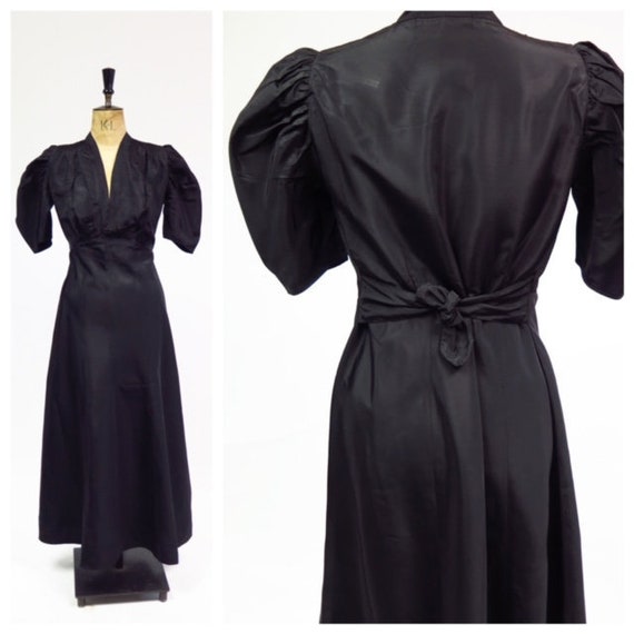 Original Vintage 1930s 1940s Black Taffeta Evening