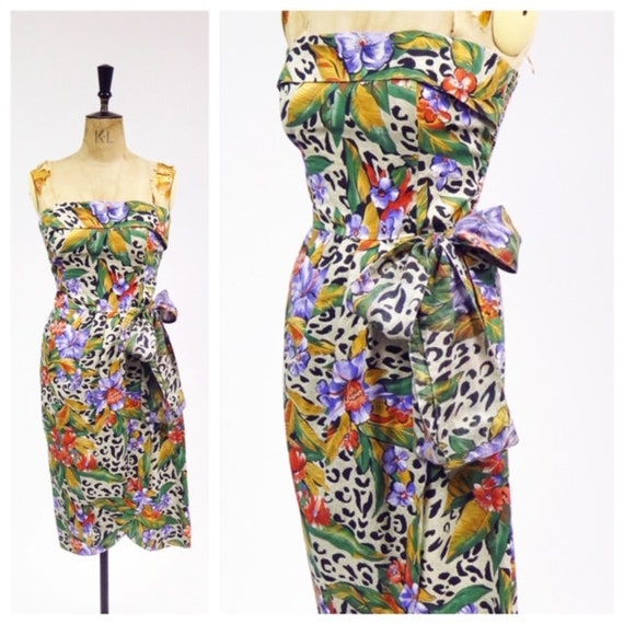 Vintage 1980s Bustier Sleeveless Leopard Print Dra