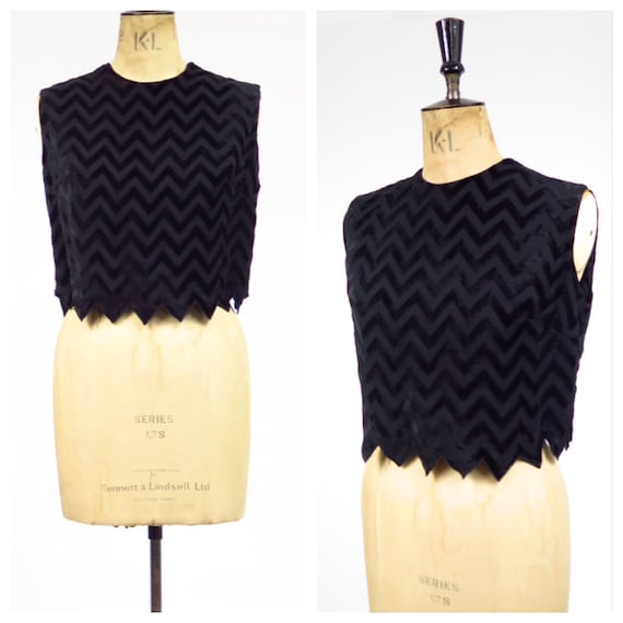 1950s Sleeveless Velvet Devore Sleeveless Blouse