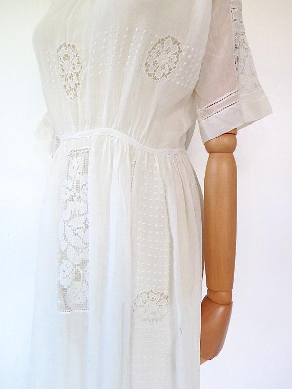 Antique 1910s Edwardian French White Cotton Lace … - image 5