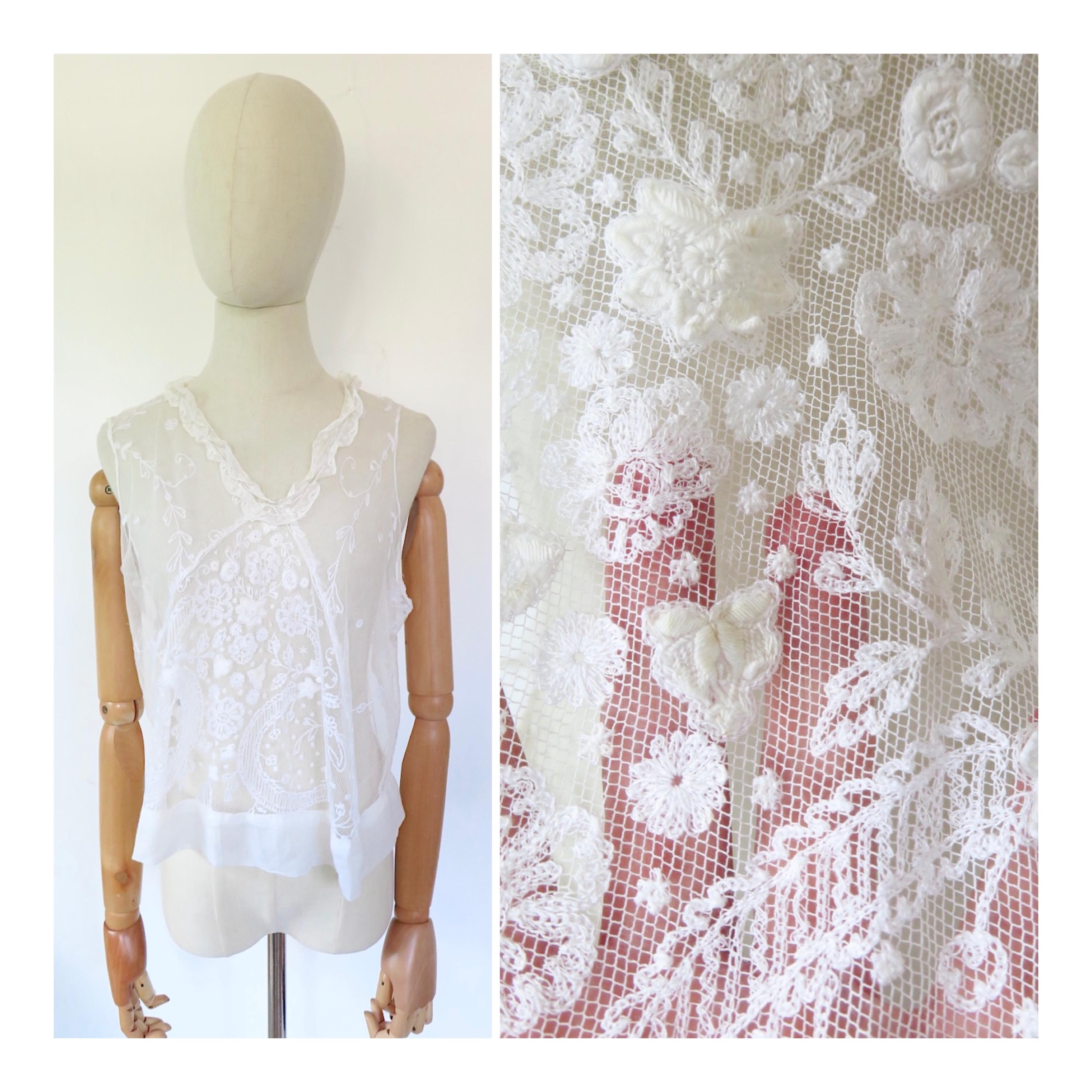 トップス 1910s French Back Tac Blouse Antique 1910s French Edwardian Victorian Handmade White
