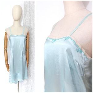 Vintage 1940s 1950s Blue Satin Lace Netting Embroidered Romper Playsuit Step In Lingerie