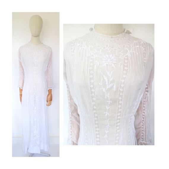 Antique 1910s Edwardian English White Cotton Lace… - image 1
