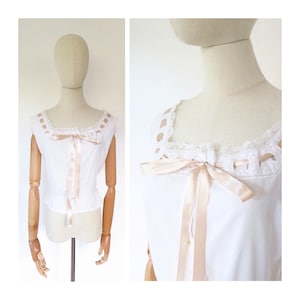 Antique 1900s 1910s French Edwardian White Cotton Camisole Corset Cover Sleeveless Top Blouse