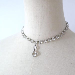 Antique Art Deco 1930s Riviere Drop Pendant Clear Facetted Paste Czech Glass Costume Dress Necklace Jewellery