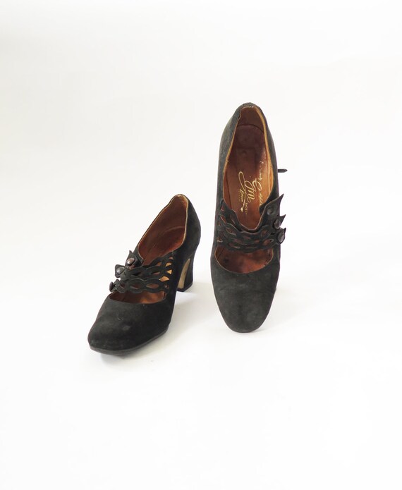 Original Vintage 1930s 1940s Black Suede Leather C