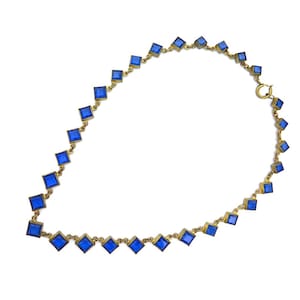 Antique Art Deco 1930s Riviere Gold Tone Blue Czech Glass Costume Dress Necklace Jewellery