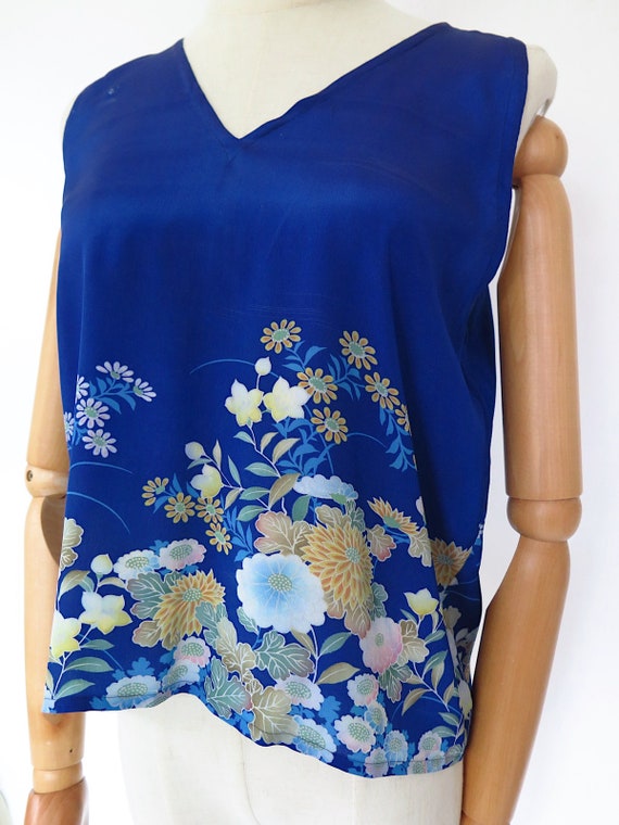 Vintage 1920s 1930s Deco Blue Floral Sleeveless L… - image 6