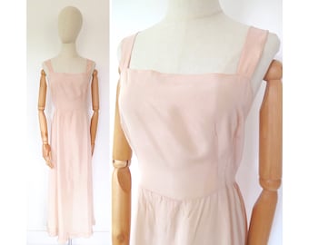 Vintage 1930s Pale Peachy Pink Satin Sleeveless Strappy Cocktail Dress