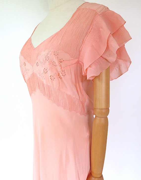 Vintage 1930s French Deco Pink Silk Floral Embroi… - image 5