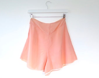 Vintage 1930s Deco Peach Pink Silky Satin Buttons High Waisted Tap Pants W25