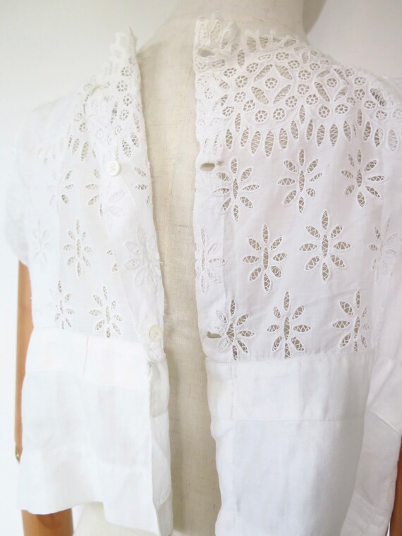 Antique 1910s French Edwardian White Cotton Flora… - image 4