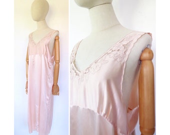 Vintage 1980s 1990s Pink Silk Hand Embroidered Lace Slip Dress Lingerie