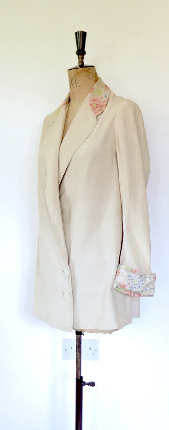 Antique Vintage 1920s Deco Flapper Beige Raw Silk… - image 4