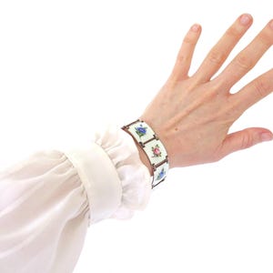 Antique Vintage Norwegian Ivar T. Holth Oslo White Flora Enamelled Silver 830S 925S Sterling Hallmarked Bracelet