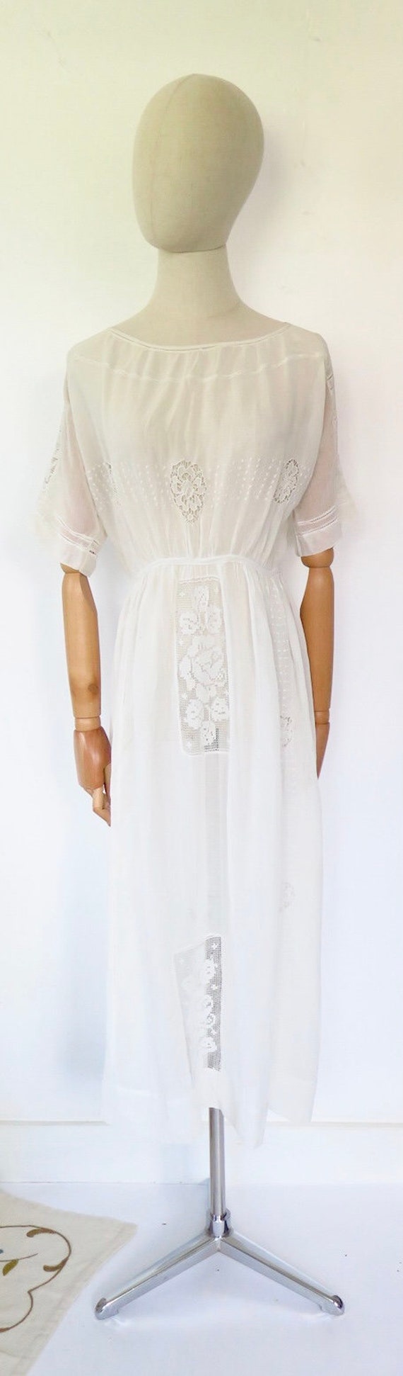 Antique 1910s Edwardian French White Cotton Lace … - image 3