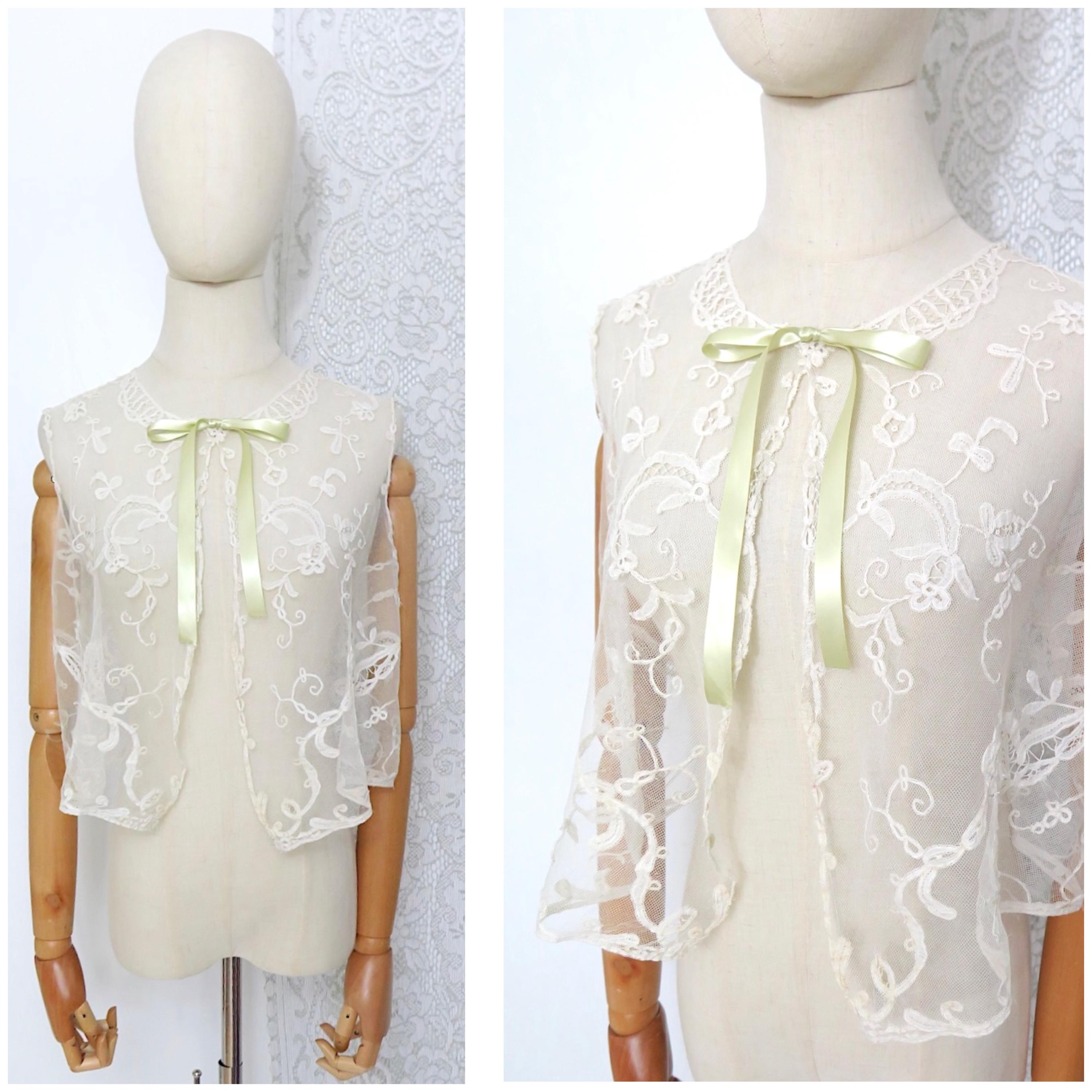 トップス 1910s French Back Tac Blouse Antique 1910s Edwardian French Embroidered Cream Netting
