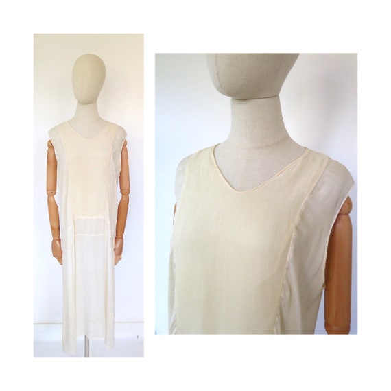 Vintage Antique 1920s Deco Cream Silk Sheath Drop… - image 1