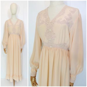 Antik-Deco 1920er 1930er Jahre Seide Ecru Florale Spitze Dessous Kleid Robe Slip Dress