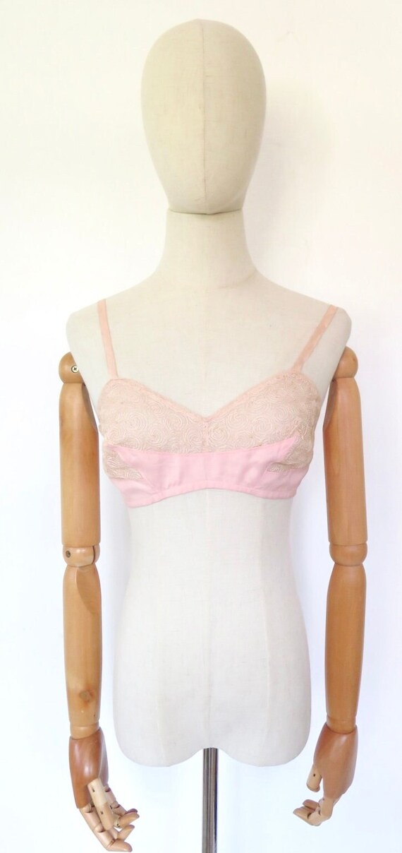 Vintage 1930s 1940s French Pink Cream Lace Bra Sle