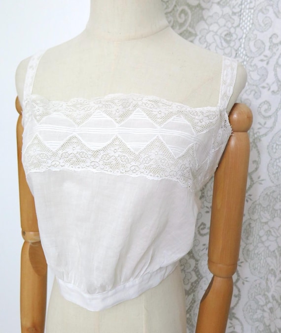 Antique 1900s 1910s French Edwardian White Cotton Floral Lace