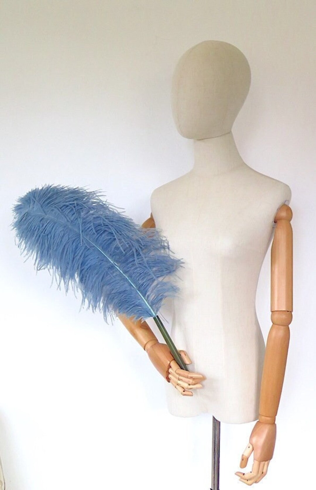 Antique 1920s Deco Flapper Large Blue Feather Hand Fan Burlesque ...