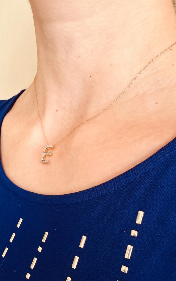 14kt yellow solid gold letter E with  diamonds - image 5