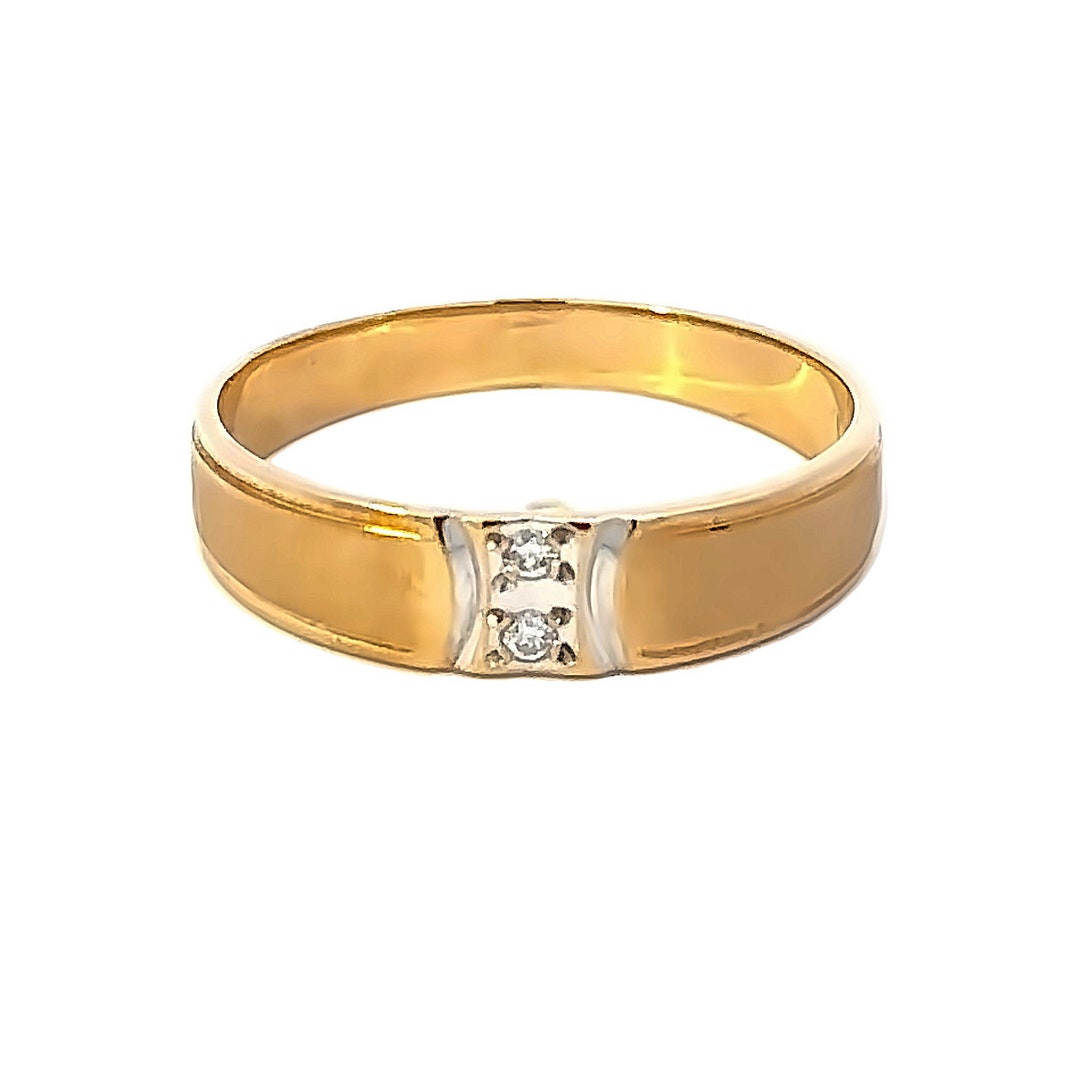 14kt Wedding Band Yellow Solid Gold Vintage With Diamonds - Etsy