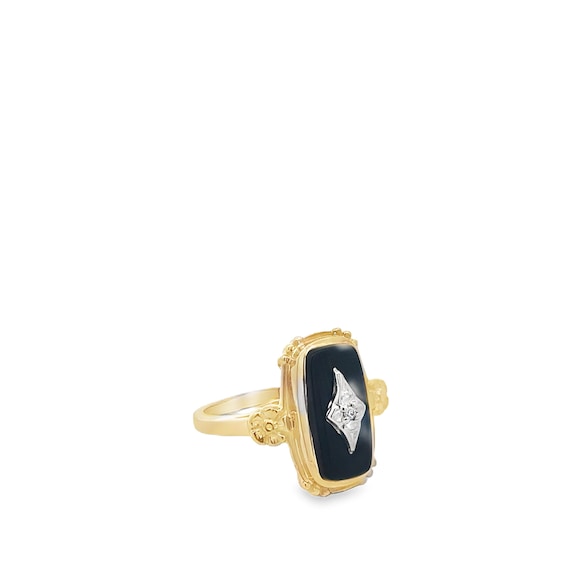 14kt yellow solid gold onyx ring - image 3