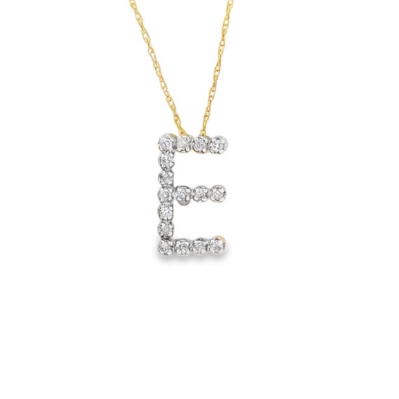 14kt yellow solid gold letter E with  diamonds - image 1