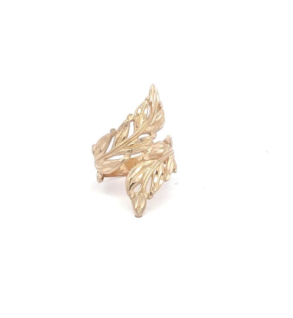 14kt yellow  solid gold leaf bypass ring - image 1