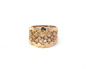 14kt yellow solid gold vintage diamond wide band