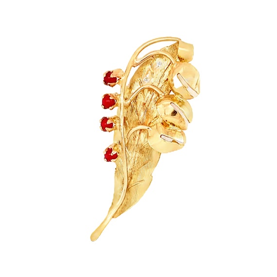 18kt Yellow Gold Pin with 3 Red Stones