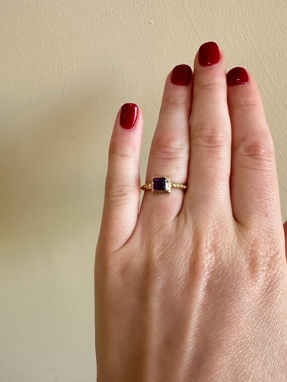 10kt solid yellow gold amethyst vintage ring - image 7