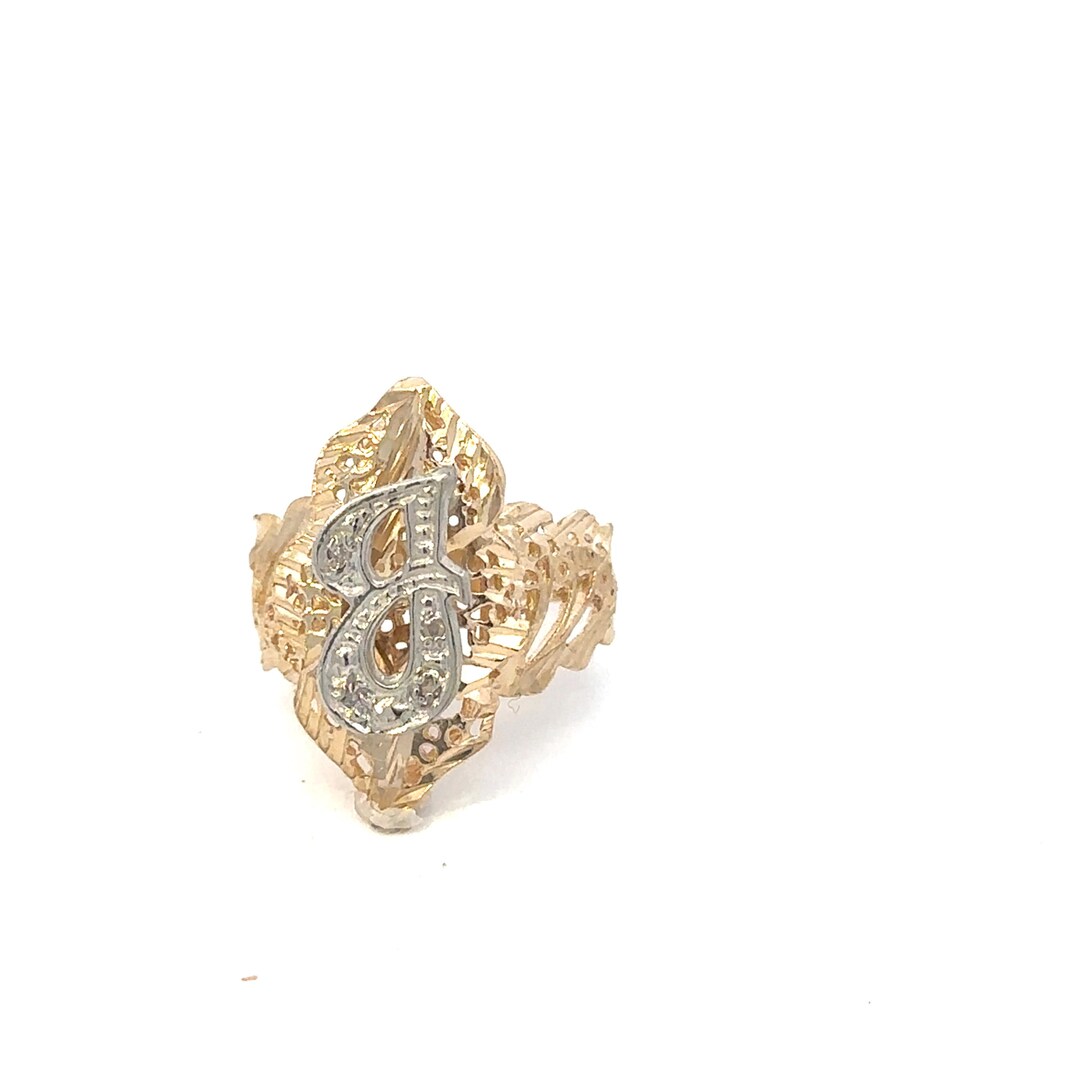 14kt Yellow Solid Gold Ring With Diamond Initial 