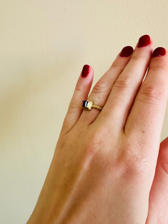 10kt solid yellow gold amethyst vintage ring - image 8