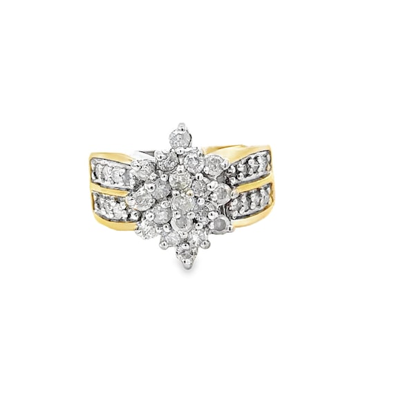 10kt yellow gold solid diamond cluster ring vinta… - image 1