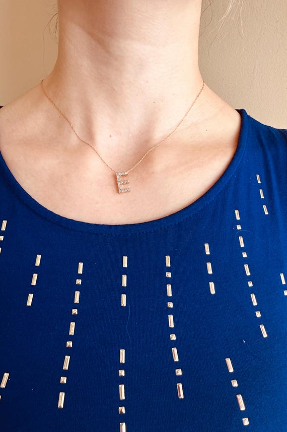 14kt yellow solid gold letter E with  diamonds - image 6