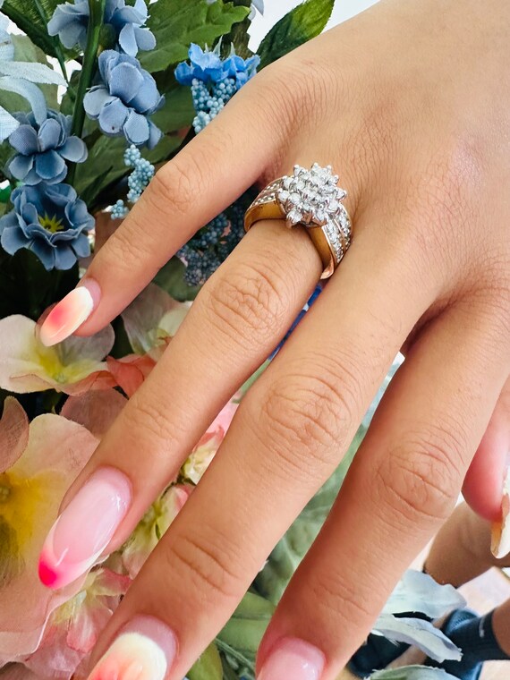 10kt yellow gold solid diamond cluster ring vinta… - image 6