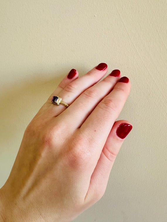 10kt solid yellow gold amethyst vintage ring - image 6