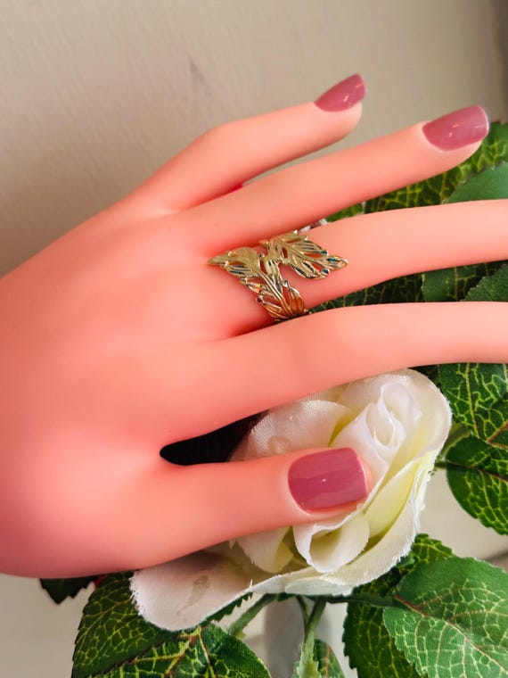 14kt yellow  solid gold leaf bypass ring - image 6