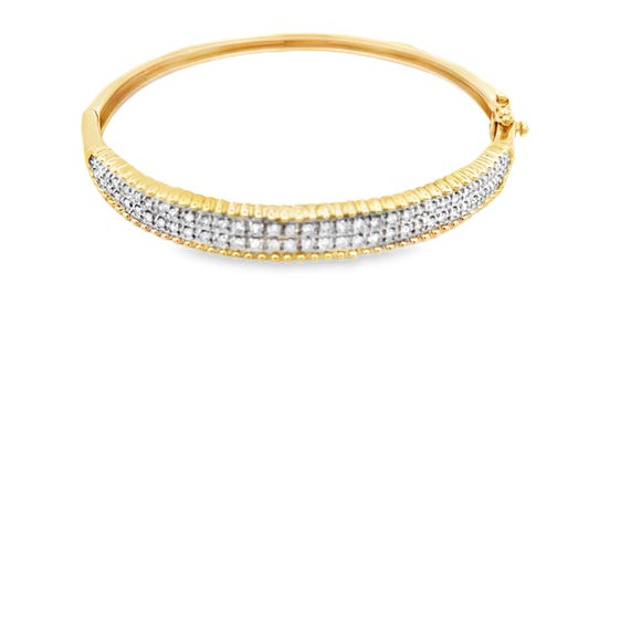 14kt yellow solid gold  diamond bangle bracelet - image 1