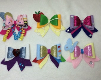 Felt Mane 6 My Little Pony Hair Bow, Fluttershy, Pinkie Pie, Twilight Sparkle, Applejack, Rainbow Dash, Rarity