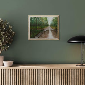 Skogsmålning Original Olja - Efter Regnet - Sommarskogslandskap - Grön Natur Väggkonst - Realism - 35 x 45 cm - Lugn Skogsscen bild 4
