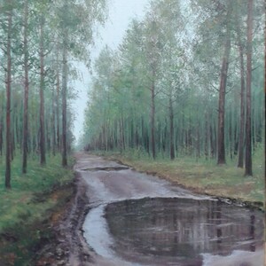 Rainy Day Forest Art - Original Oil Painting - After Rain Scene - Realistic Oil Art - 19.7x15.7 - Calming Wall Decor - Spa Decor - Cabin Art image 3