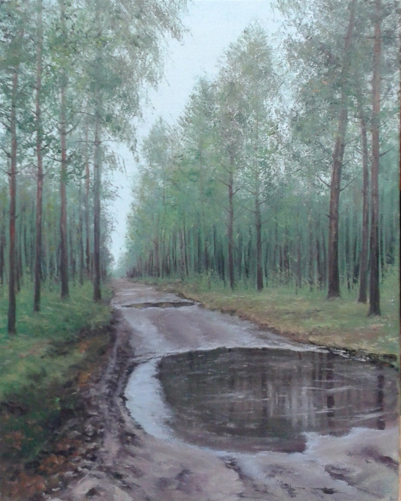 Rainy Day Forest Art - Original Oil Painting - After Rain Scene - Realistic Oil Art - 19.7x15.7 - Calming Wall Decor - Spa Decor - Cabin Art image 3