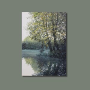Morning Stillness Oil Painting - Original Landscape Art - Dreamlike Lake Scene - Ethereal Wall Decor - 50x35 cm - Serene Home Art
